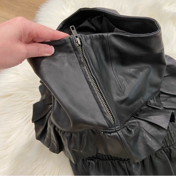 Maje Jupia Smocked Ruffled Mini Skirt soft lamb leather size 36 - Picture 8 of 11